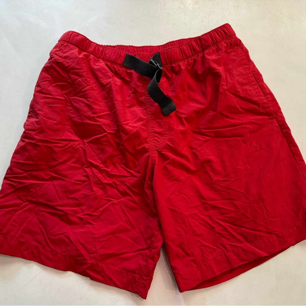 Columbia mens’s red swim trunks 7” inseam size S adjustable waist mesh liner EUC